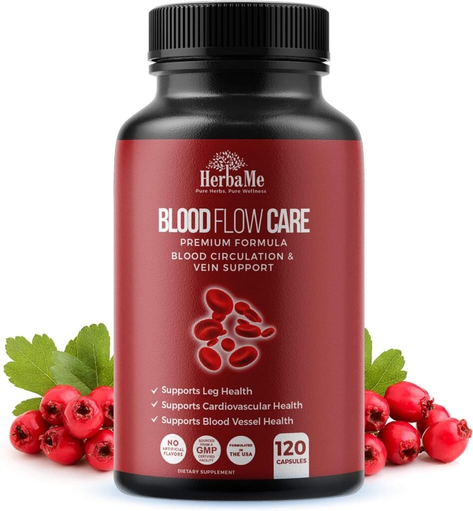 HerbaMe Blood Circulation Supplement, 120 Capsules, Supports Leg Vein, Heart, Vessels and Cardiovascular Health with Niacin, L-Arginine, Ginger, Cayenne Pepper, Hawthorn, Diosmin, Blood Flow Pills