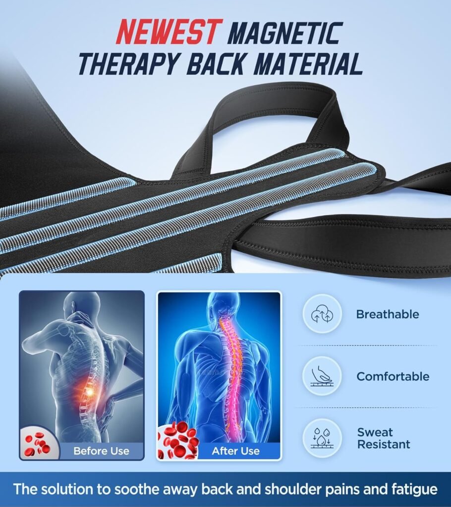 4X Support Back Brace Posture Corrector for Women and Men with Magnetic Therapy, Adjustable Full Back Straightener for Upper Lower Back Pain Relief, Spine Scoliosis Hunchback Posture Corrector