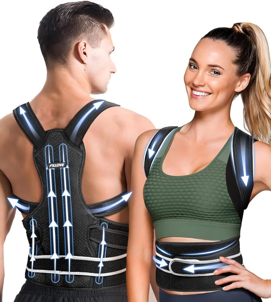 4X Support Back Brace Posture Corrector for Women and Men with Magnetic Therapy, Adjustable Full Back Straightener for Upper Lower Back Pain Relief, Spine Scoliosis Hunchback Posture Corrector