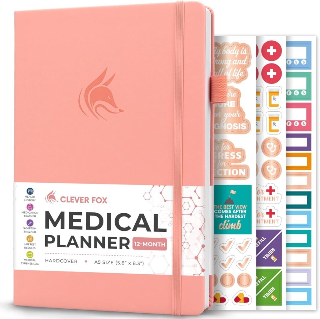 Clever Fox Compact A5 Medical Planner 12-Month – Medical Notebook, Health Diary, Wellness Journal  Logbook to Track Health – Self-Care Medical Journal – 12 Months, Undated (Light Pink)