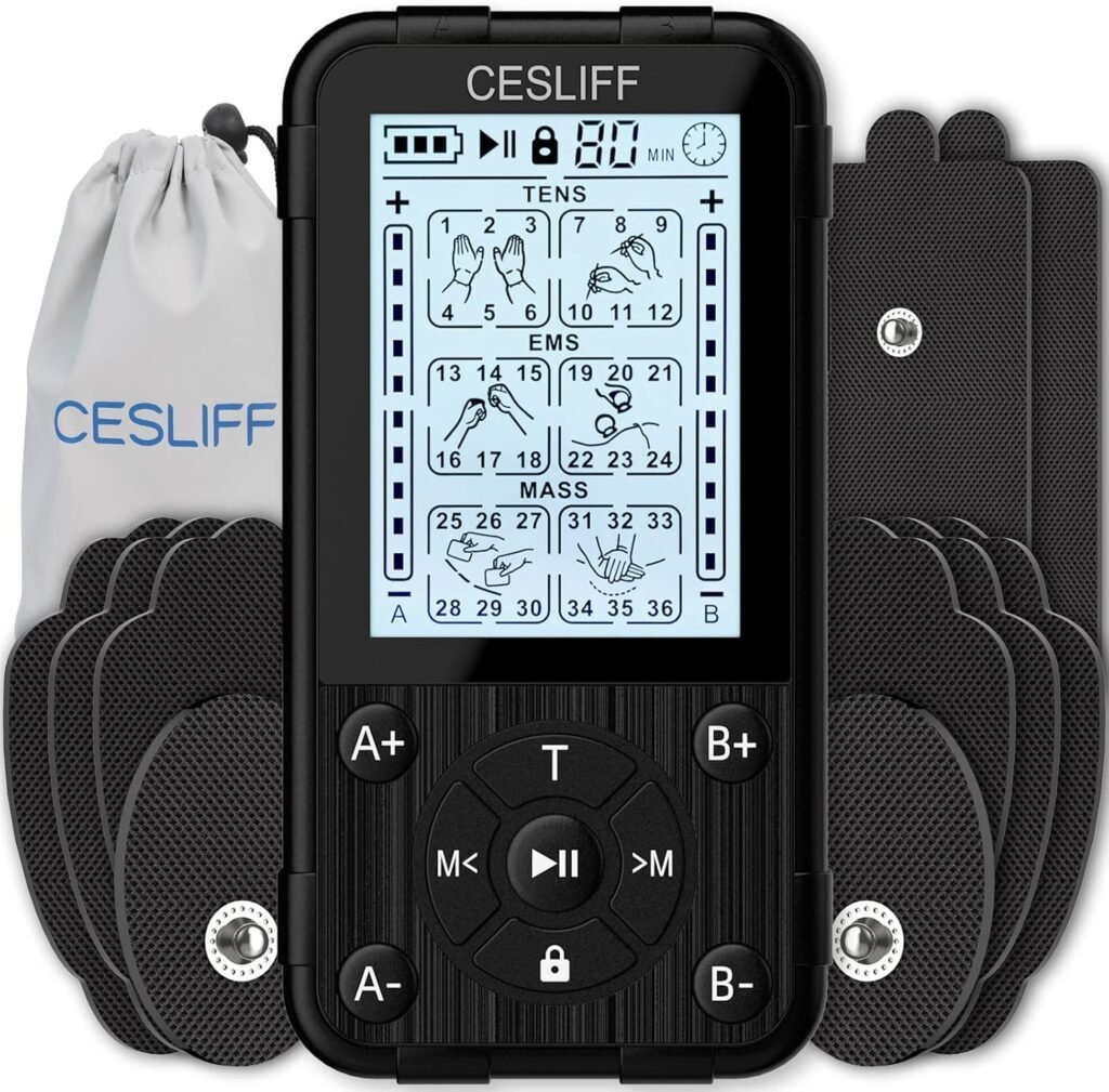 Dual Channel TENS EMS Unit 36 Modes Muscle Stimulator, Rechargeable Electric Pulse Massager TENS Machine Function for Lower Back Neck Shoulder Pain Relief with 10 Pads