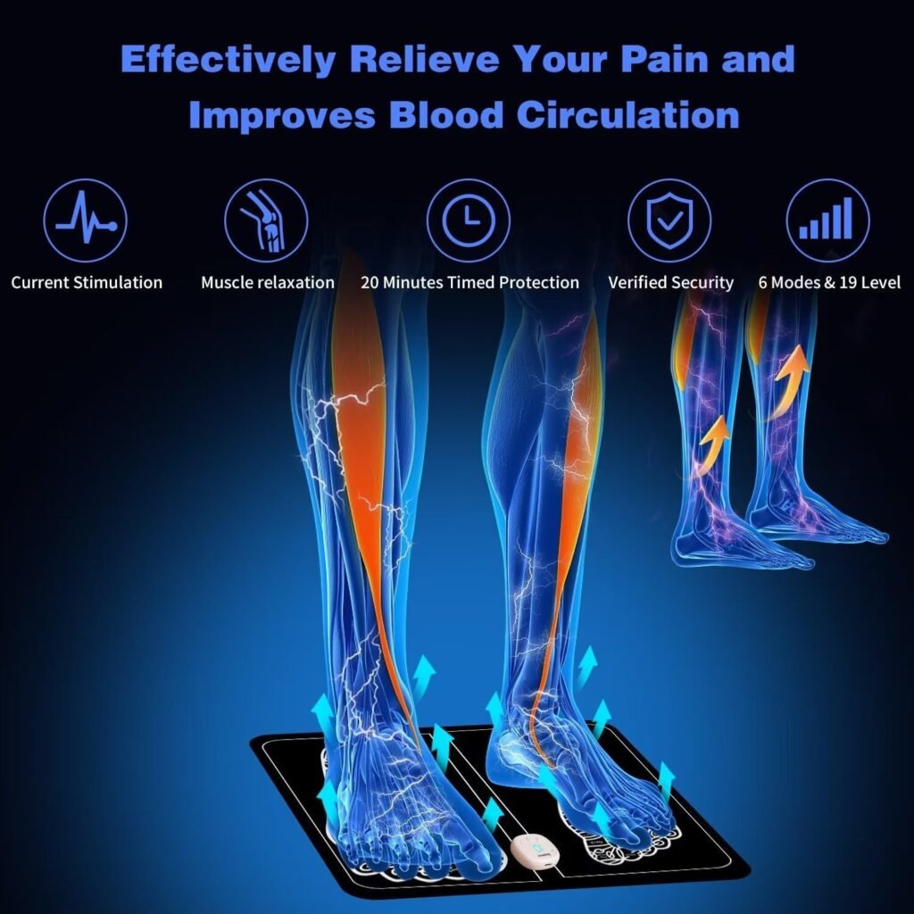 EMS Foot Massager Mat for Neuropathy - Foot Massager for Pain Plantar Relief, Improve Circulation, Muscle Relaxation, Portable  Rechargeable Feet Massager Pad with 6 Modes 19 Levels