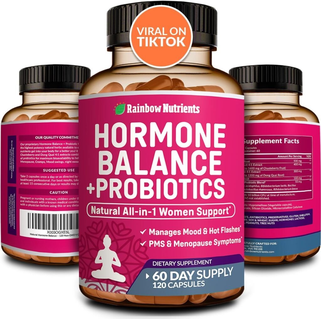 Hormone Balance + Probiotics for Women (3450mg) Natural Menopause Relief, Weight Management, Hot Flashes, PMS, Bloating | 4:1 Chasteberry, Dong Quai, Black Cohosh  Maca | Non GMO |120 Capsules