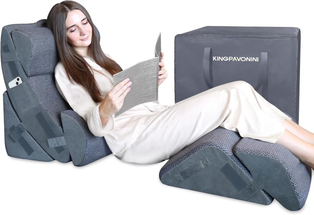 KingPavonini 6PCS Orthopedic Bed Wedge Pillow for Sleeping, Post Surgery Memory Foam for Back, Neck, Leg Support, Acid Reflux, Gerd with Travel Bag (Gray, 20)