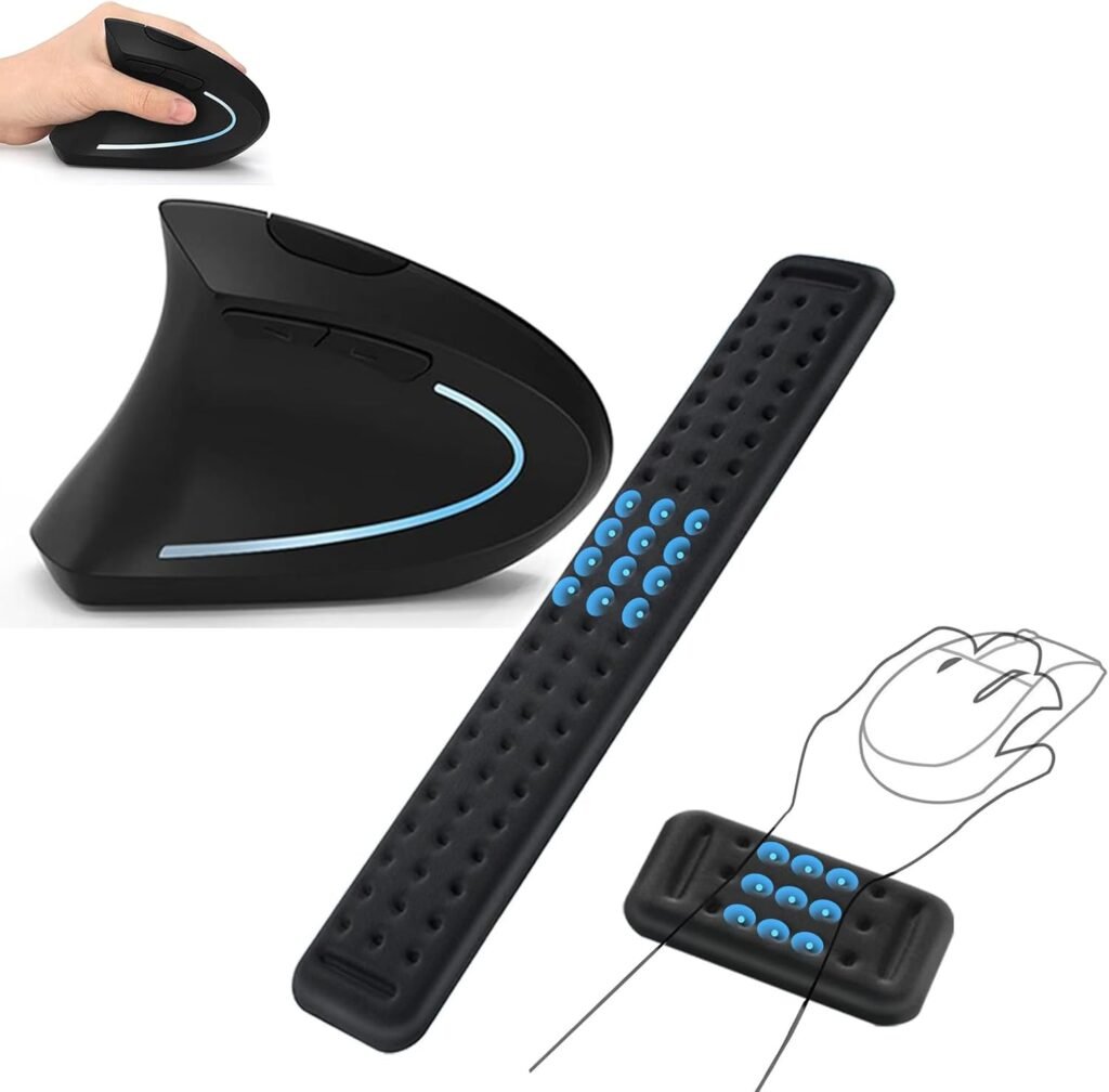 Lekvey Left Handed Mouse Wireless 2.4G Ergonomic Mouse and Memory Foam Keyboard and Mouse Wrist Rest Set, Black