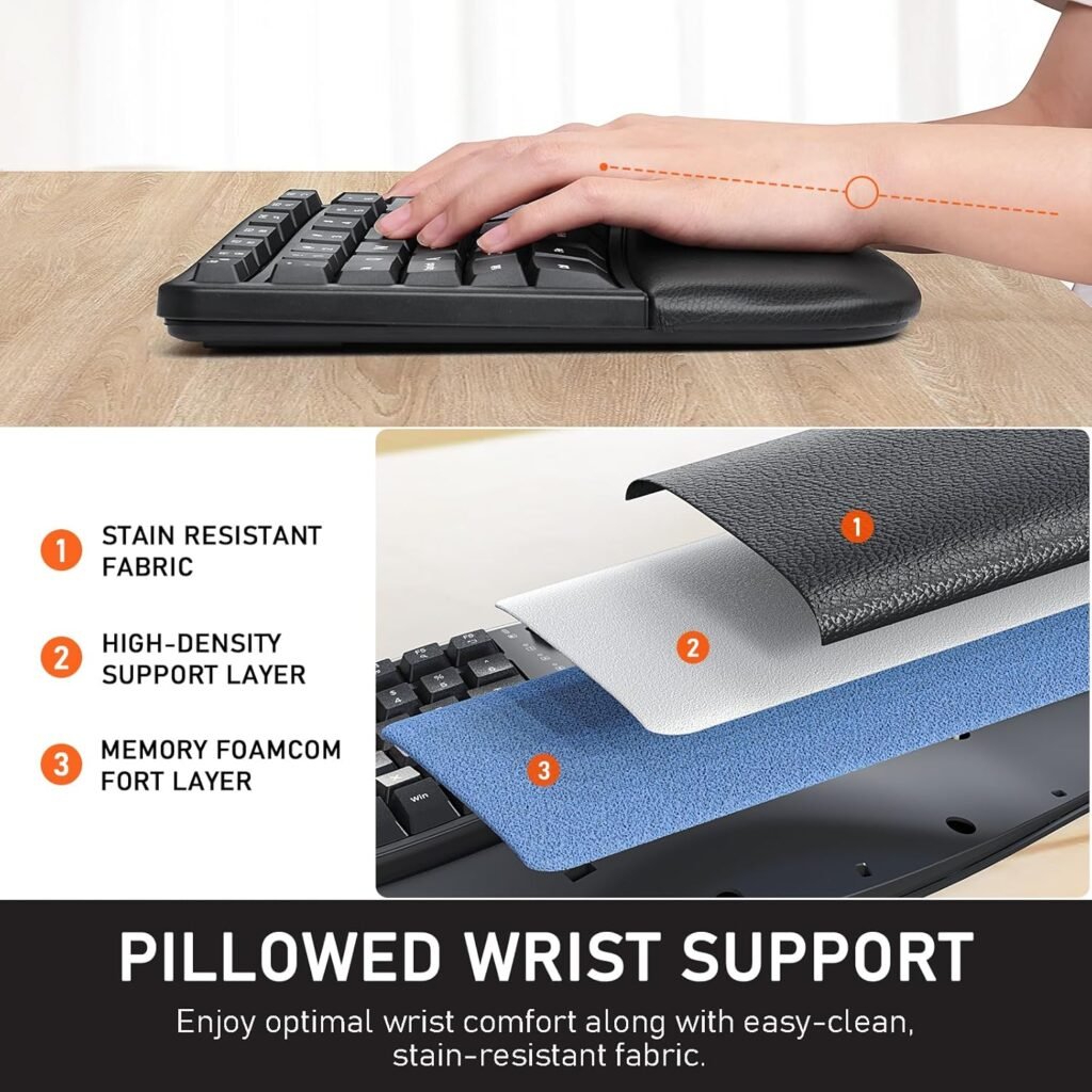 MEETION Ergonomic Keyboard, Split Wireless Keyboard with Cushioned Wrist, Palm Rest, Curved, Natural Typing Full Size Rechargeable Keyboard with USB-C Adapter for PC/Computer/Laptop/Windows/Mac, Black