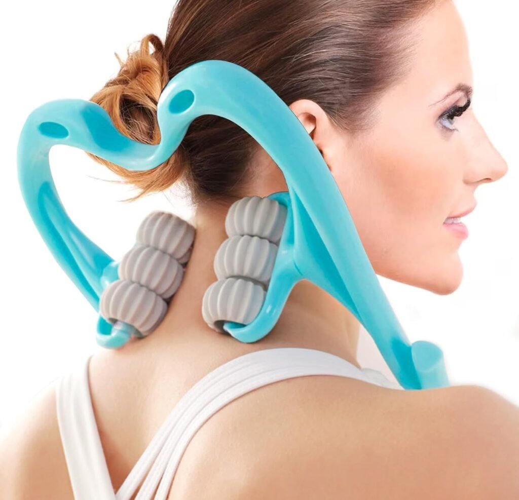 Neck Massager for Back and Shoulder: Elevated Well-Being with Our 6-Ball Handheld Massager - Customized Deep Tissue Relief for Neck, Shoulders, and Legs - Portable and Certified Quality (Blue)