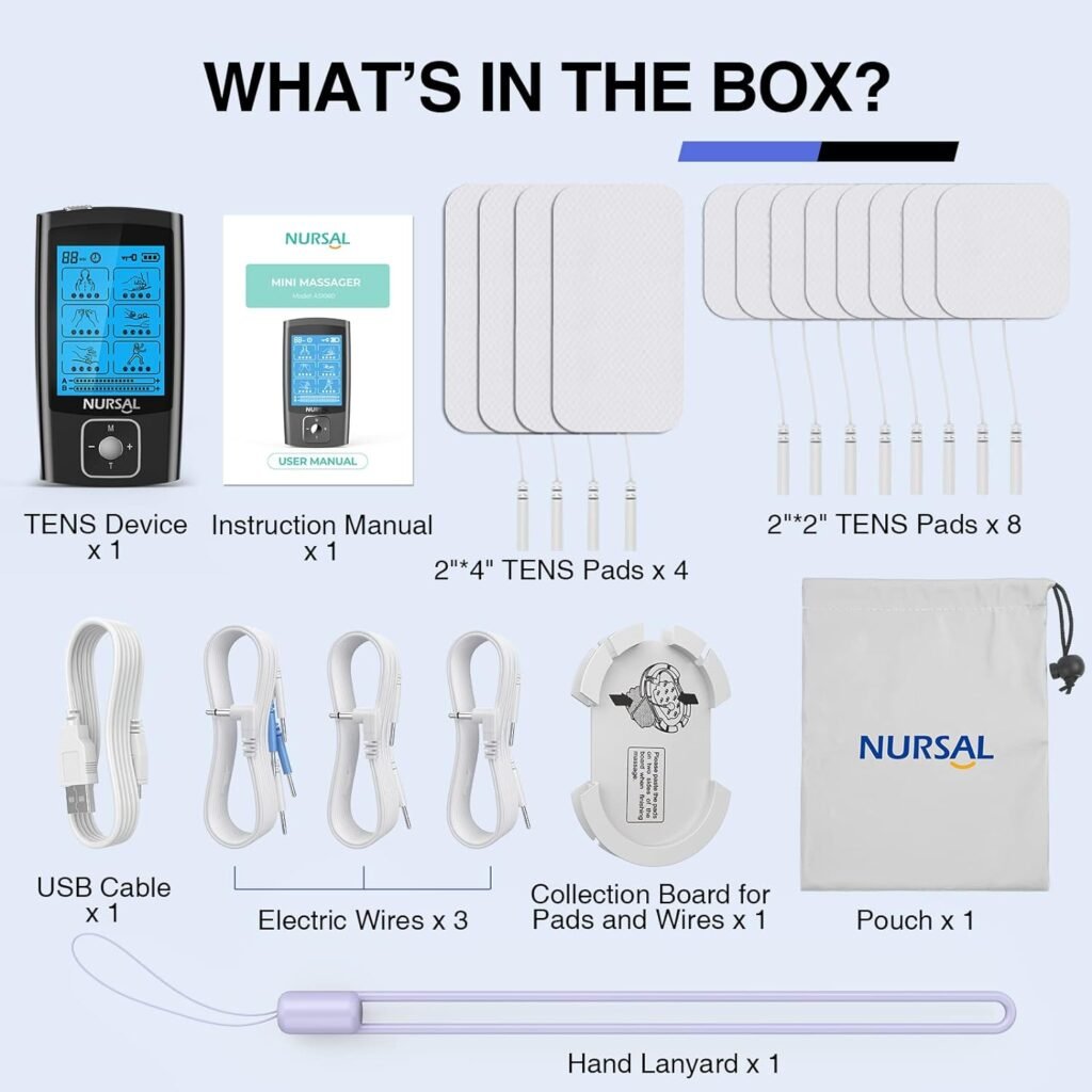 NURSAL TENS EMS Unit Muscle Stimulator for Pain Relief Therapy, Electric 24 Modes Dual Channel TENS Machine Pulse Massager with 12 Pcs Electrode Pads/Continuous Stable Mode/Memory Function