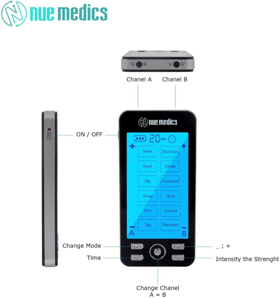 Tens Unit Machine Pulse Massager for Pain Relief, 24 Massage Modes, Rechargeable Muscle Stimulator Device with 10 Pads