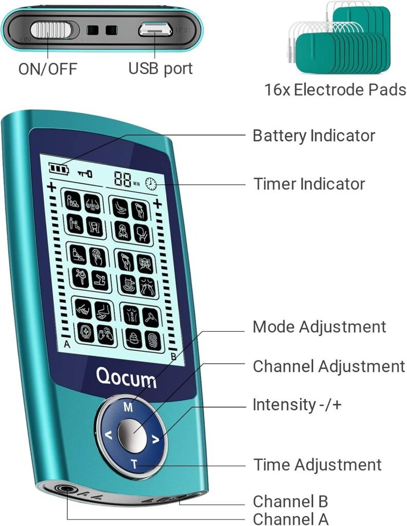 TENS Unit Muscle Stimulator - Dual Channel Muscle Stimulator for Pain Relief Therapy(Chronic, Acute Body Pain), Independent A/B Channel24 Modes, Electronic Pulse Massager with 16 Electrode Pads