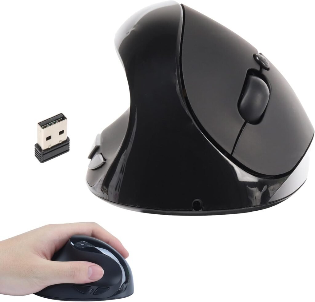 Vertical Mouse Wireless Left Handed Mouse Ergonomic 2.4GHz Optical Computer Mice with USB Receiver and 3 Adjustable DPI Portable Rechargeable Cordless Mouse for Laptop Desktop Notebook PC, Black