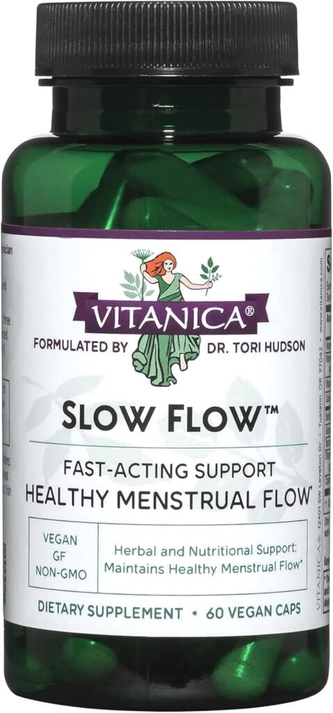 Vitanica Slow Flow, Menstrual Flow Support, Vegan, 60 Capsules (Slow Flow Pro Logo)