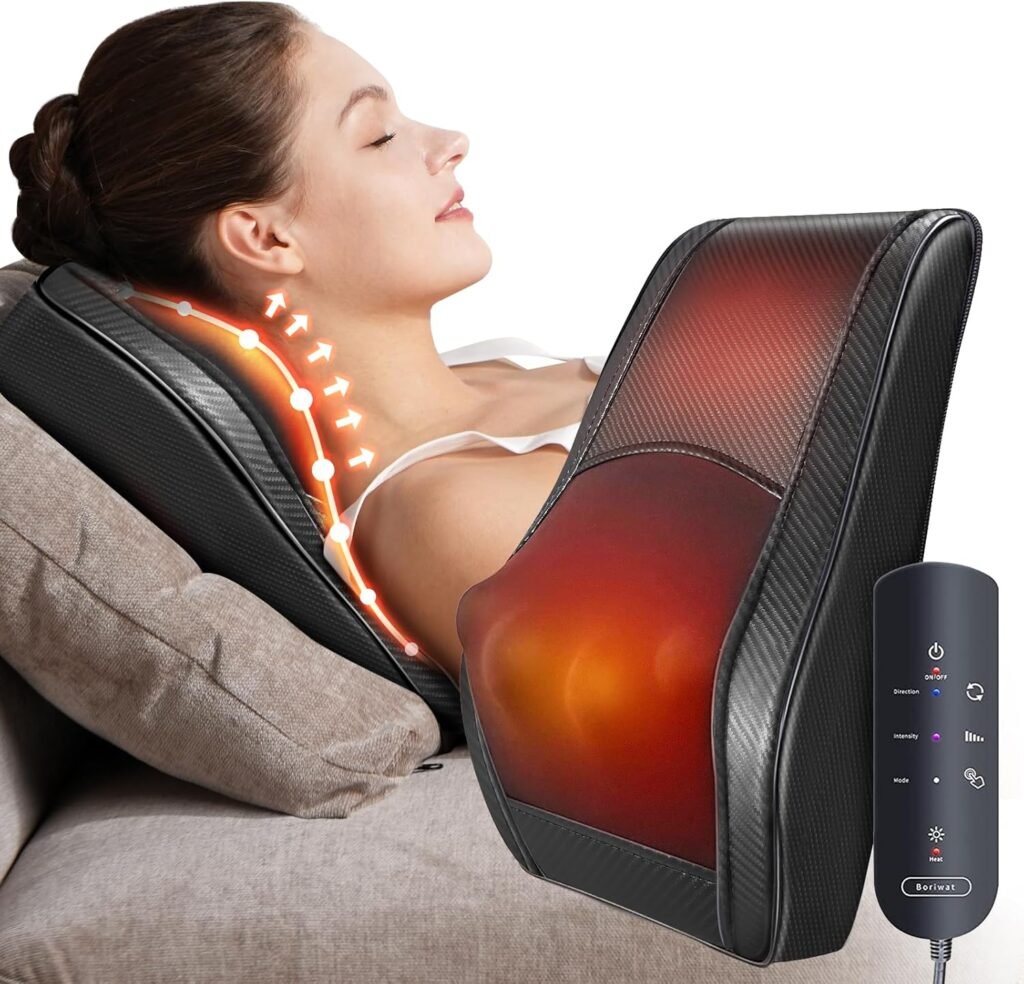 Back Massager with Heat, Shiatsu Back and Neck Massager, 3D Kneading Deep Tissue Massage Pillow for Neck, Back, Shoulder, Muscle Pain Relief, Gifts for Mom Dad Women Men