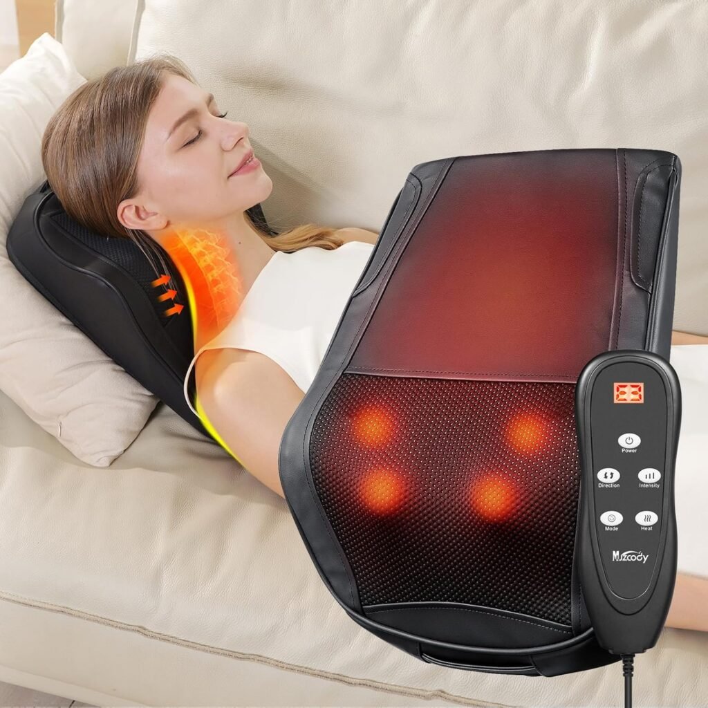 Back Massager with Heat, Shiatsu Neck  Back Massager Pillow for Pain Relief, 3D Kneading Massage Cushion for Back, Neck, Shoulder, Leg Relaxation, Ideal for Mom Dad Women Men.