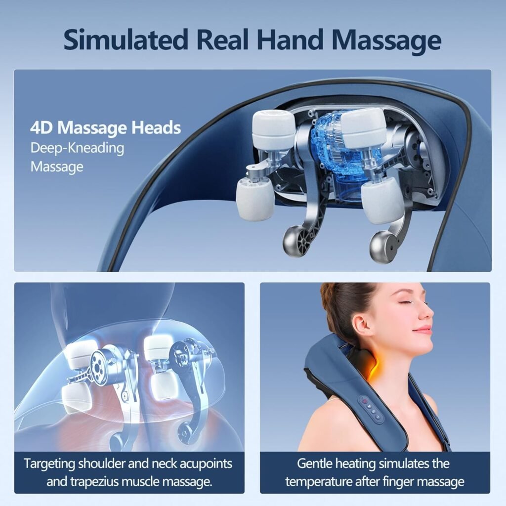 Cozyhealth Neck Massager for Neck and Shoulder with Heat, Shiatsu Neck and Upper Back Massager, Portable Cordless Electric Kneading Neck Massager for Pain Relief Deep Tissue (Dark Blue)