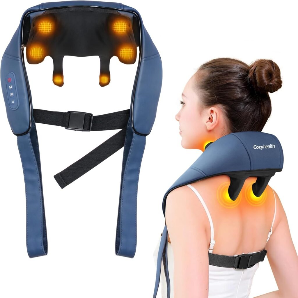 Cozyhealth Neck Massager for Neck and Shoulder with Heat, Shiatsu Neck and Upper Back Massager, Portable Cordless Electric Kneading Neck Massager for Pain Relief Deep Tissue (Dark Blue)