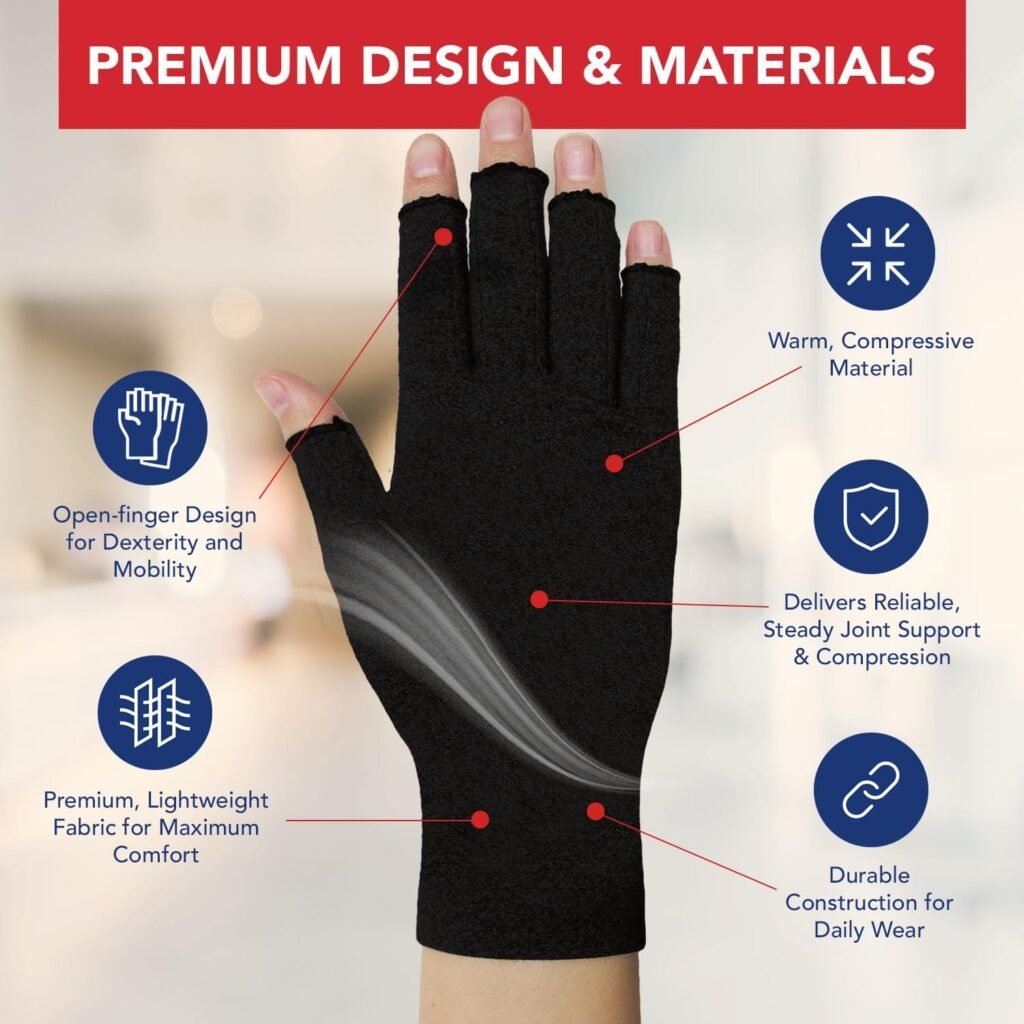 Doctor Developed Compression Gloves for Women and Men, Open-Finger Arthritis Gloves, Typing Gloves, Arthritis  Carpal Tunnel