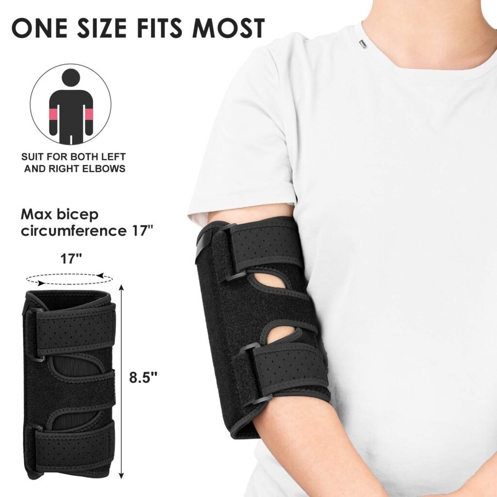 Elbow Brace, 2 Removable Metal Splints for Tendonitis, Elbow Brace for Ulnar Nerve Entrapment, Cubital Tunnel Syndrome, Night Elbow Splint for Men Women