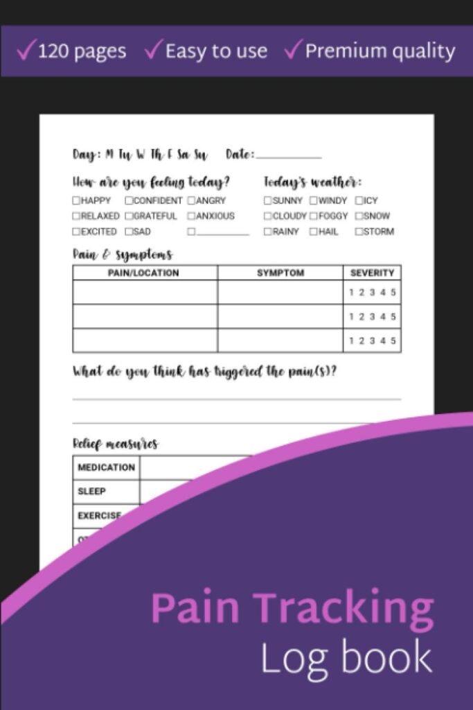 Pain Tracking Log Book: Daily Pain  Symptoms Journal, Chronic Illness Management Diary: Mood, Pain, Symptoms, Triggers, Relief Measures, Notes     Paperback – May 15, 2020