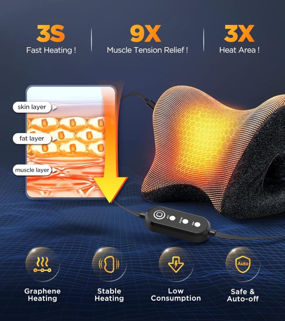 3S Heated Neck Stretcher for 9X Pain Relief, 3X Larger Graphene Heating Area w/Magnetic Therapy Case, Cervical Traction Device Pillow, Neck and Shoulder Relaxer Support for TMJ Spine Alignment