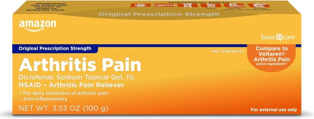 Amazon Basic Care Arthritis Pain Relieving Gel, Diclofenac Sodium Topical Gel, 1% (NSAID), 5.29 ounce (Pack of 1) (150 grams)