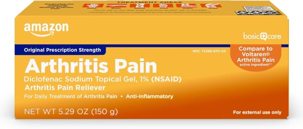 Amazon Basic Care Arthritis Pain Relieving Gel, Diclofenac Sodium Topical Gel, 1% (NSAID), 5.29 ounce (Pack of 1) (150 grams)