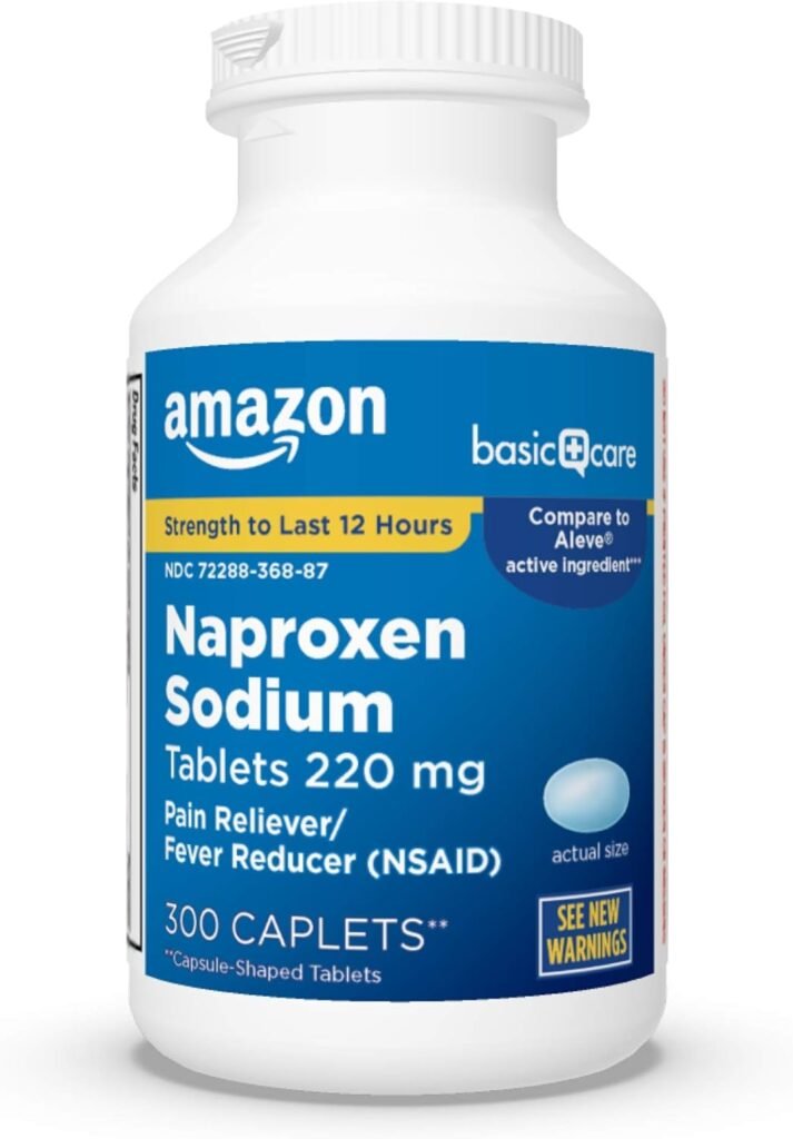 Amazon Basic Care Naproxen Sodium Tablets 220 mg, Pain Reliever/Fever Reducer (NSAID), Muscular Aches, Backache, Headache, Toothache, Minor Arthritis Pain Relief  More, 300 Count (Packaging may vary)