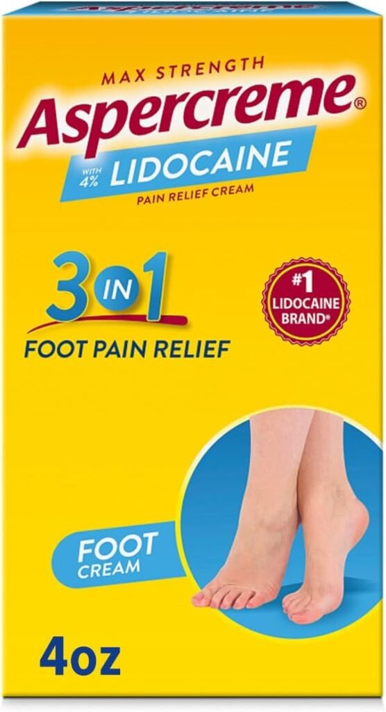 Aspercreme Lidocaine Foot Pain Relief Cream Soothes Aggravated Nerves  Moisturizes Dry Feet, Numbing Topical Analgesic With Max-Strength Lidocaine  Moisturizing Aloe, 4 Oz.