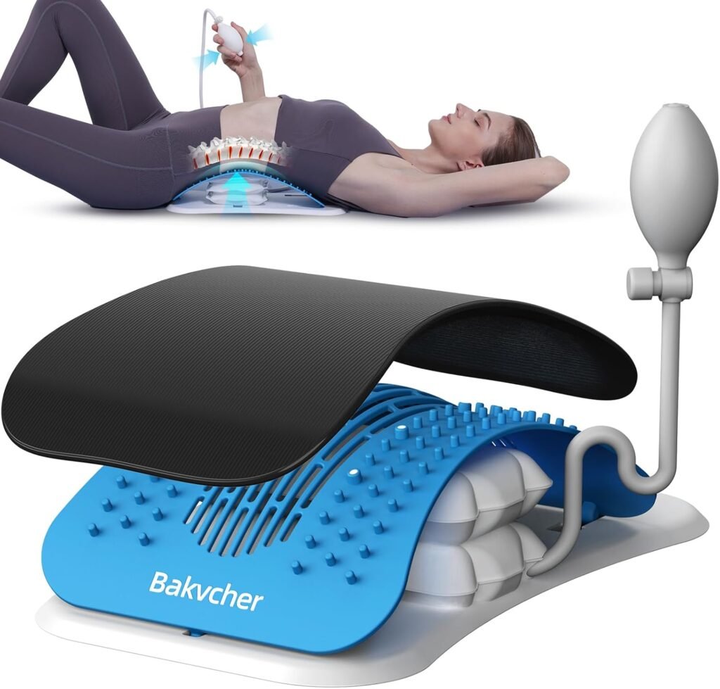 Back Stretcher for Lower Back Pain Relief, Adjustable Air Cushion Lumbar Back Cracker, Back Popper with Magnetic  Pad for Herniated Disc, Back Massage Gifts for Women Men Mom Dad【Blue】