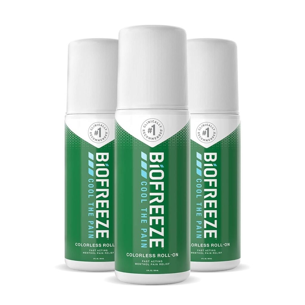 Biofreeze Colorless Roll-On, Fast Acting, Long Lasting,  Powerful Topical Pain Reliever, Cream, (Packaging May Vary) ,3 Fl Oz (Pack of 3)