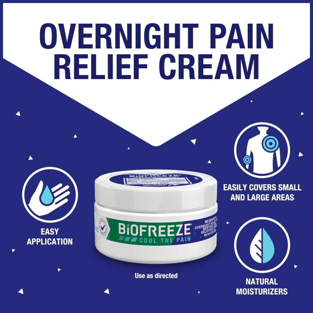 Biofreeze® Cream, Menthol Overnight Muscle Pain Relief Cream for Lower Back Pain Relief, Shoulder Pain  Neck Pain Relief, Knee Pain Relief, Arthritis Pain Reliever, FSA HSA Eligible, 3 oz Jar