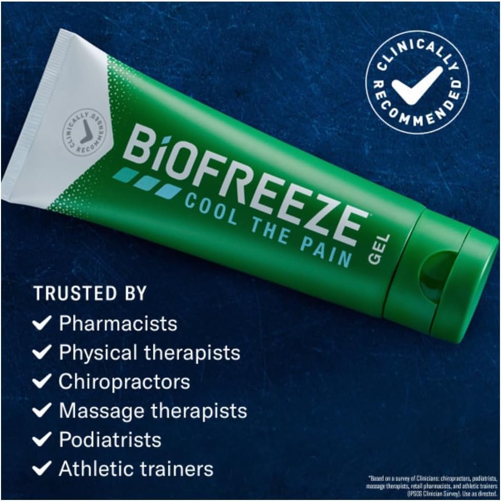 Biofreeze Menthol Pain Relieving Gel Colorless Gel 3 FL OZ Tube for Pain Relief Associated with Sore Muscles, Arthritis, Simple Backaches, and Joint Pain (Packaging May Vary)