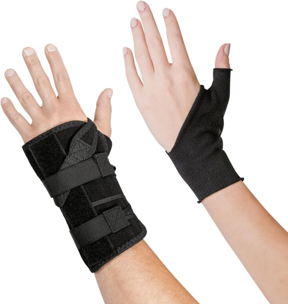 BraceAbility Gaming Wrist Brace + Protective Undersleeve Bundle - Typing Wrist Brace for Carpal Tunnel Relief, RSI, Sprain Support - Includes Soft Splint Sleeve for Left or Right Hand (Universal Right