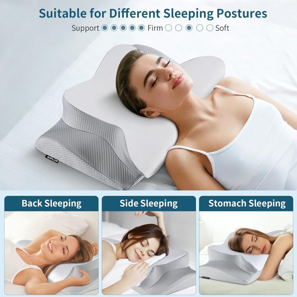 Cervical Neck Pillow - Ergonomic Bed Pillow for Neck Pain Relief, Orthopedic Contour Side Sleeper Pillow for Sleeping, Cooling Memory Foam Pillows for Back  Stomach Sleepers with Pillowcase