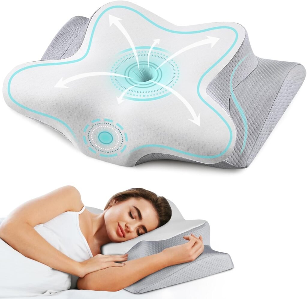 Cervical Neck Pillow - Ergonomic Bed Pillow for Neck Pain Relief, Orthopedic Contour Side Sleeper Pillow for Sleeping, Cooling Memory Foam Pillows for Back  Stomach Sleepers with Pillowcase