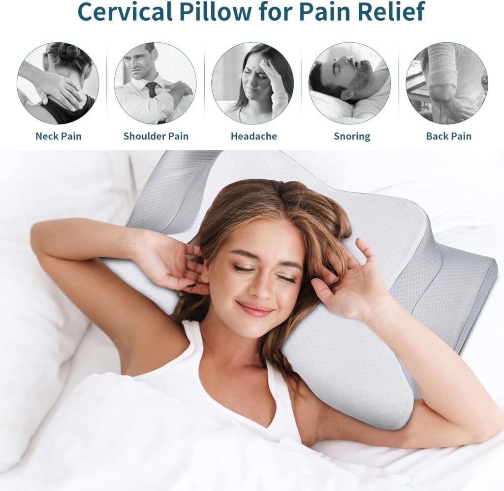 Cervical Neck Pillow - Ergonomic Bed Pillow for Neck Pain Relief, Orthopedic Contour Side Sleeper Pillow for Sleeping, Cooling Memory Foam Pillows for Back  Stomach Sleepers with Pillowcase