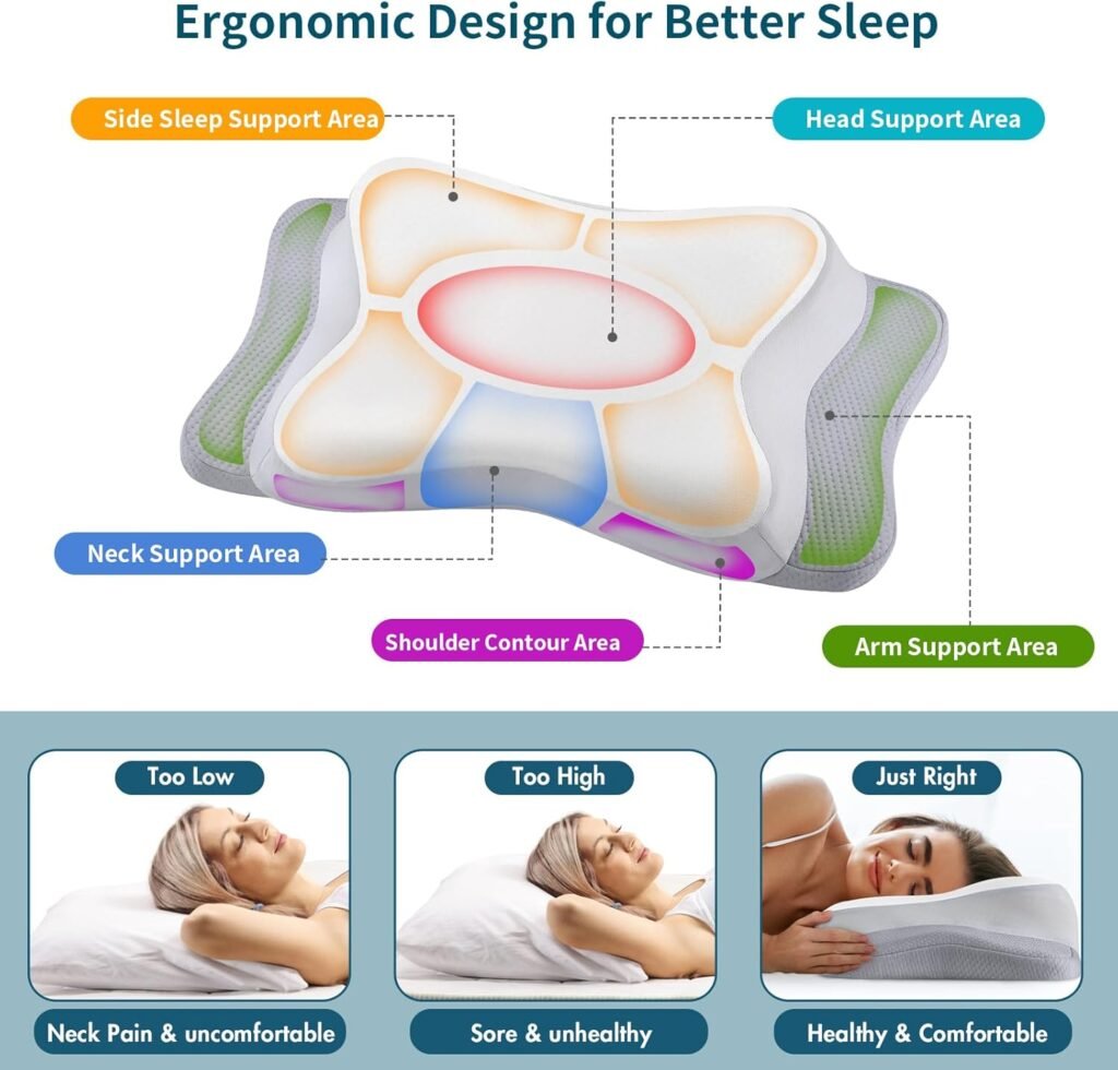 Cervical Pillow for Neck Pain Relief, Ergonomic Neck Pillow Side Sleeper Pillow for Adults, Cooling Contour Memory Foam Pillows for Sleeping, Orthopedic Bed Pillow for Side Back Stomach Sleepers