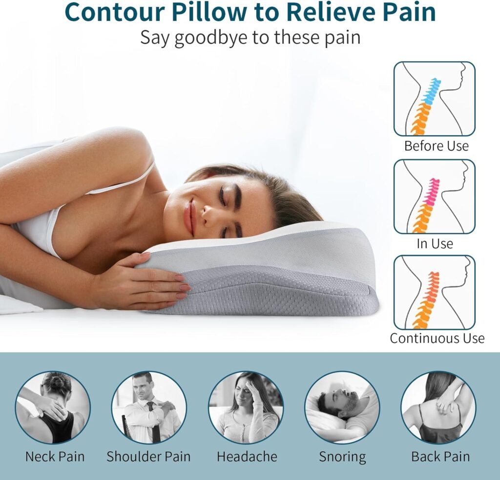 Cervical Pillow for Neck Pain Relief, Ergonomic Neck Pillow Side Sleeper Pillow for Adults, Cooling Contour Memory Foam Pillows for Sleeping, Orthopedic Bed Pillow for Side Back Stomach Sleepers