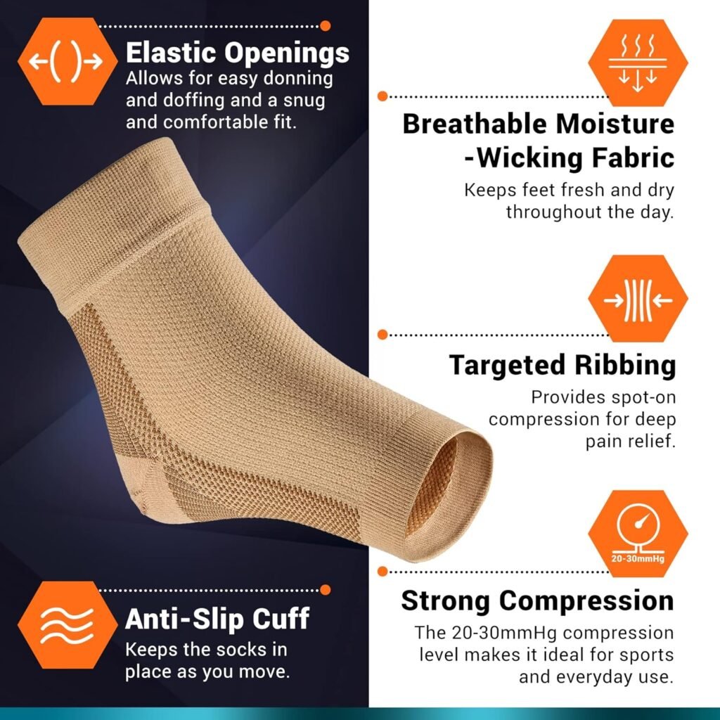 Compression Socks for Plantar Fasciitis, Achilles Tendonitis Relief - (1 Pair) Ankle Compression Sleeve for Heel Spurs, Foot Swelling  Fatigue - Arch Support Brace for Everyday Use