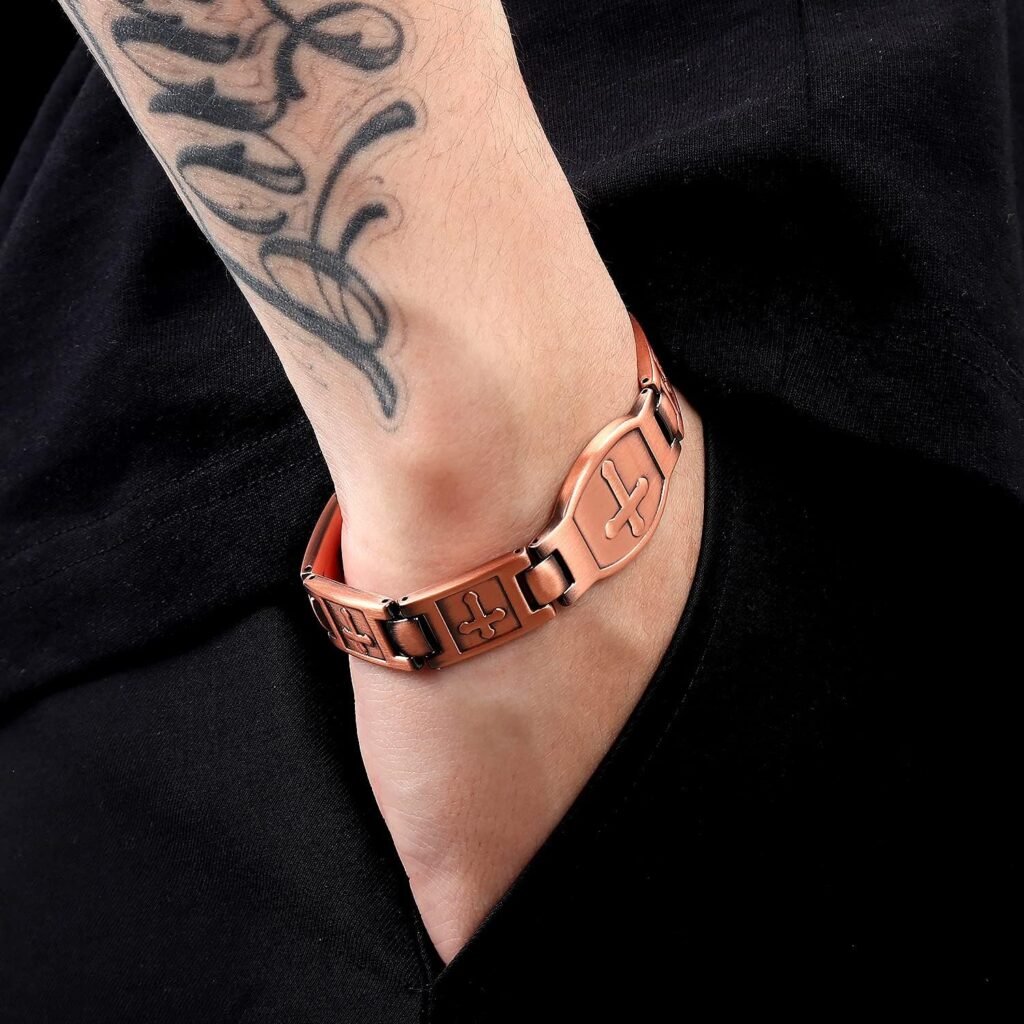 Copper Bracelet for Men Christianity Cross Adjustable Bracelet Mens Magnetic Bracelet