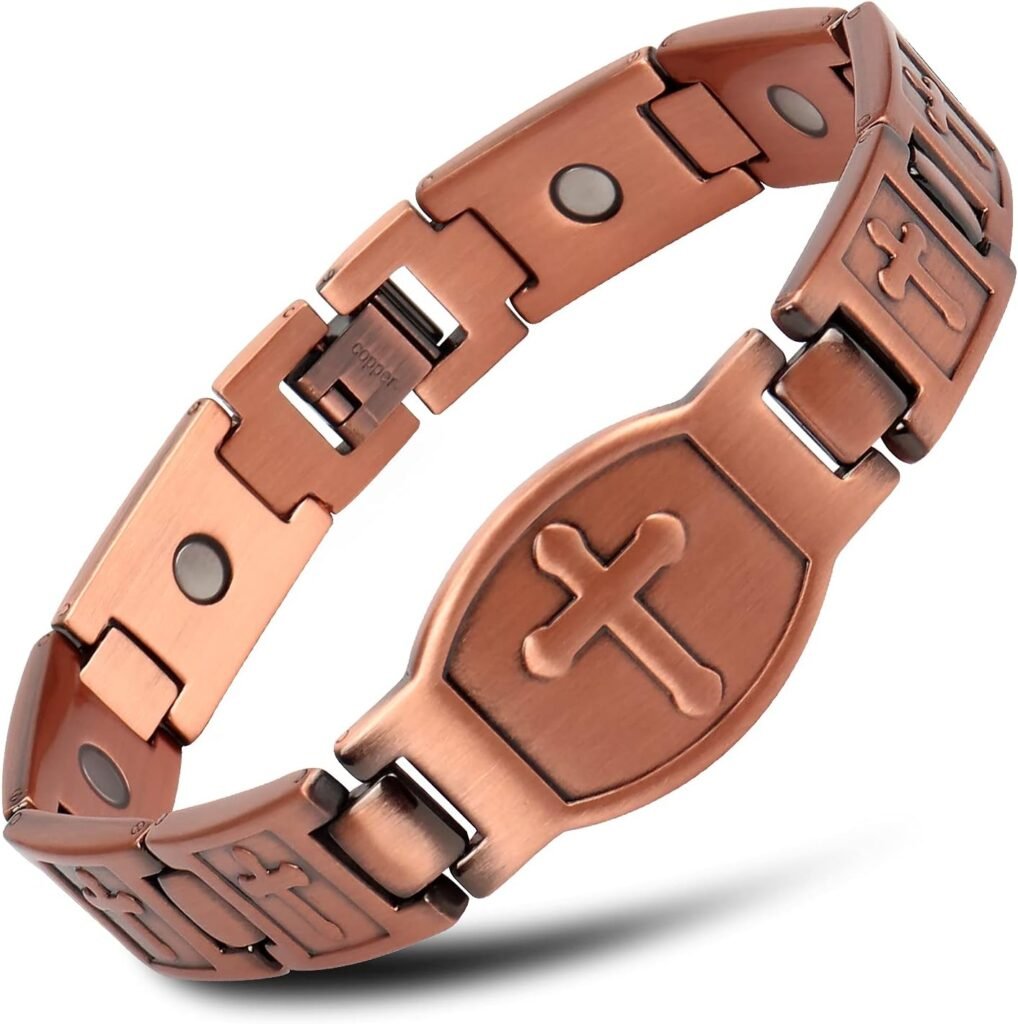 Copper Bracelet for Men Christianity Cross Adjustable Bracelet Mens Magnetic Bracelet