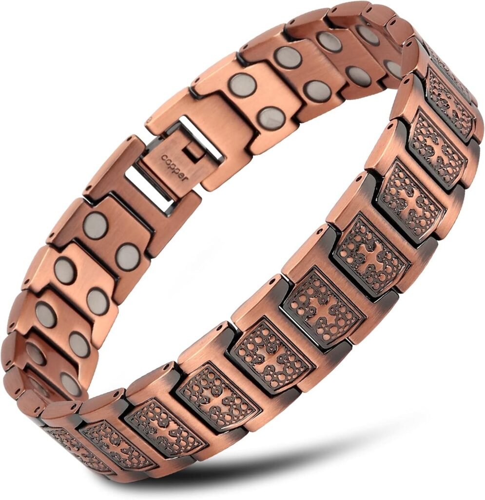 Copper Bracelet for Men Pure Copper Cross Christian Magnetic Adjustable Bracelet