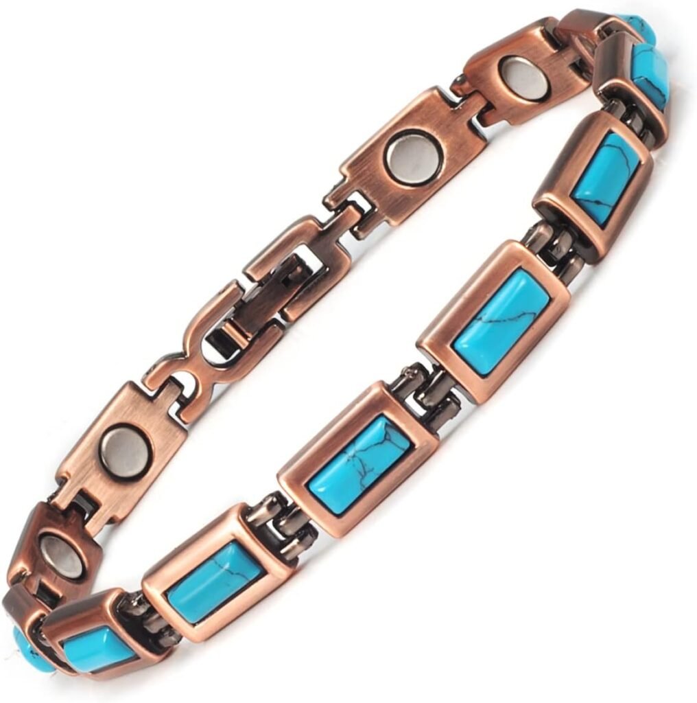 Copper Bracelets for Women, 7.48inch Adjustable Blue Turquoise Magnetic, Fashion Jewelry Present (0170)