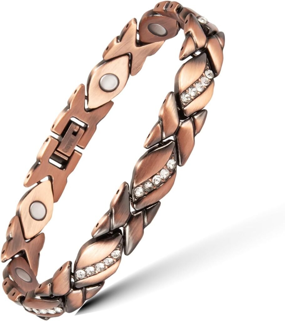 Copper Bracelets for Women, 7.67inch Pure Copper Magnetic and Crystal Bracelet,with Magnet Mothers Day Gift（0145）