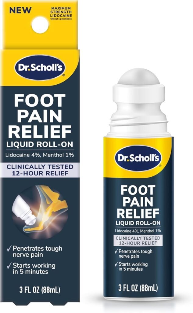 Dr. Scholls Foot Pain Relief Liquid ROLL-ON, 3.0 oz // Clinically Tested 12-Hour Pain Relief - Penetrates Tough Nerve Pain - Works in 5 Minutes - Non-Greasy - with Lidocaine  Menthol