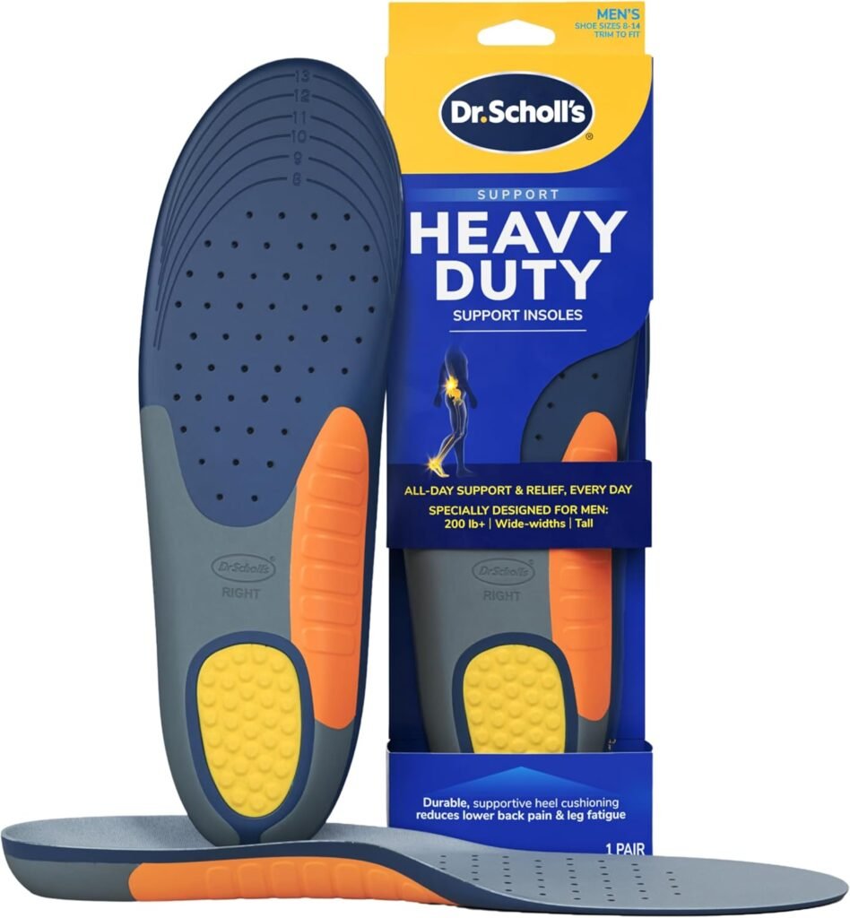 Dr. Scholls Heavy Duty Support Insole Orthotics, Big  Tall, 200lbs+, Wide Feet, Shock Absorbing, Arch Support, Distributes Pressure, Trim to Fit Inserts, Work Boots  Shoes, Men Size 8-14, 1 Pair