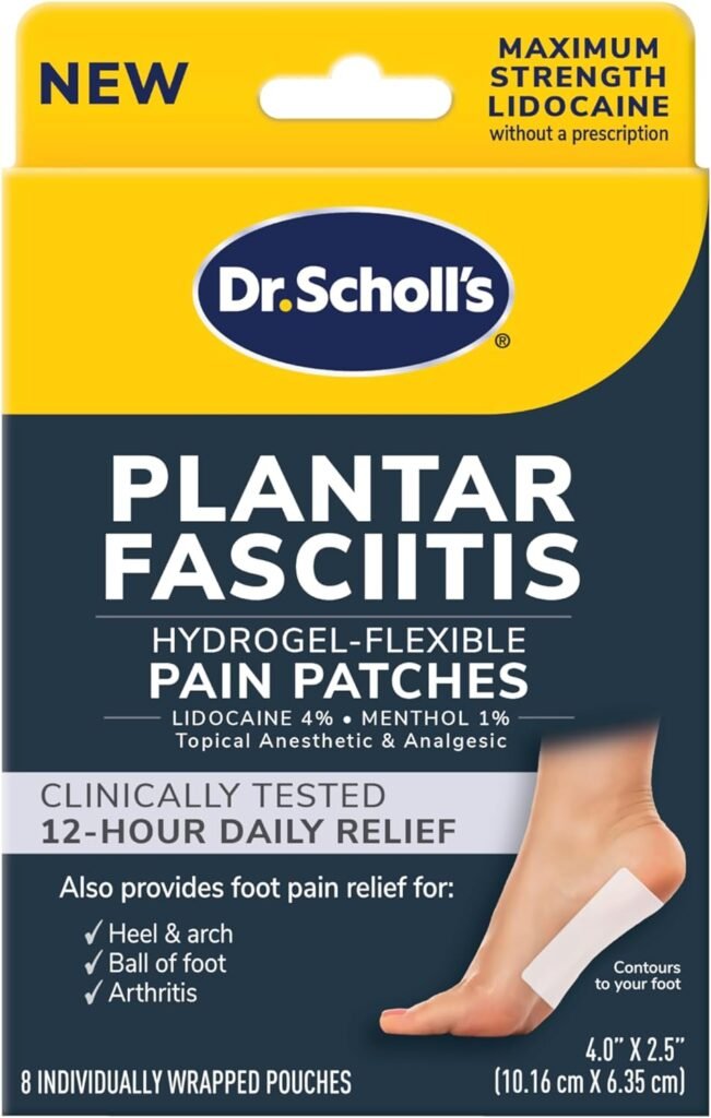 Dr. Scholls Plantar Fasciitis Pain Patches with Hydrogel Flexible Technology, 8 Ct // Clinically Tested 12-Hour Daily Pain Relief - Contours to Your Foot - with Lidocaine  Menthol, 8 Treatments