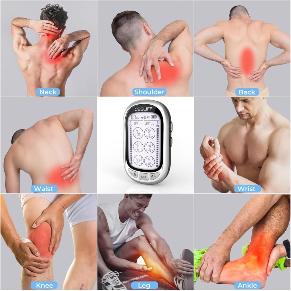 Dual Channel TENS EMS Unit 24 Modes 36 Levels, Upgraded Large Screen Intensity Muscle Stimulator for Back Neck Shoulder Pain Relief, Rechargeable Electric Pulse Massager TENS Machine with 10 Pads