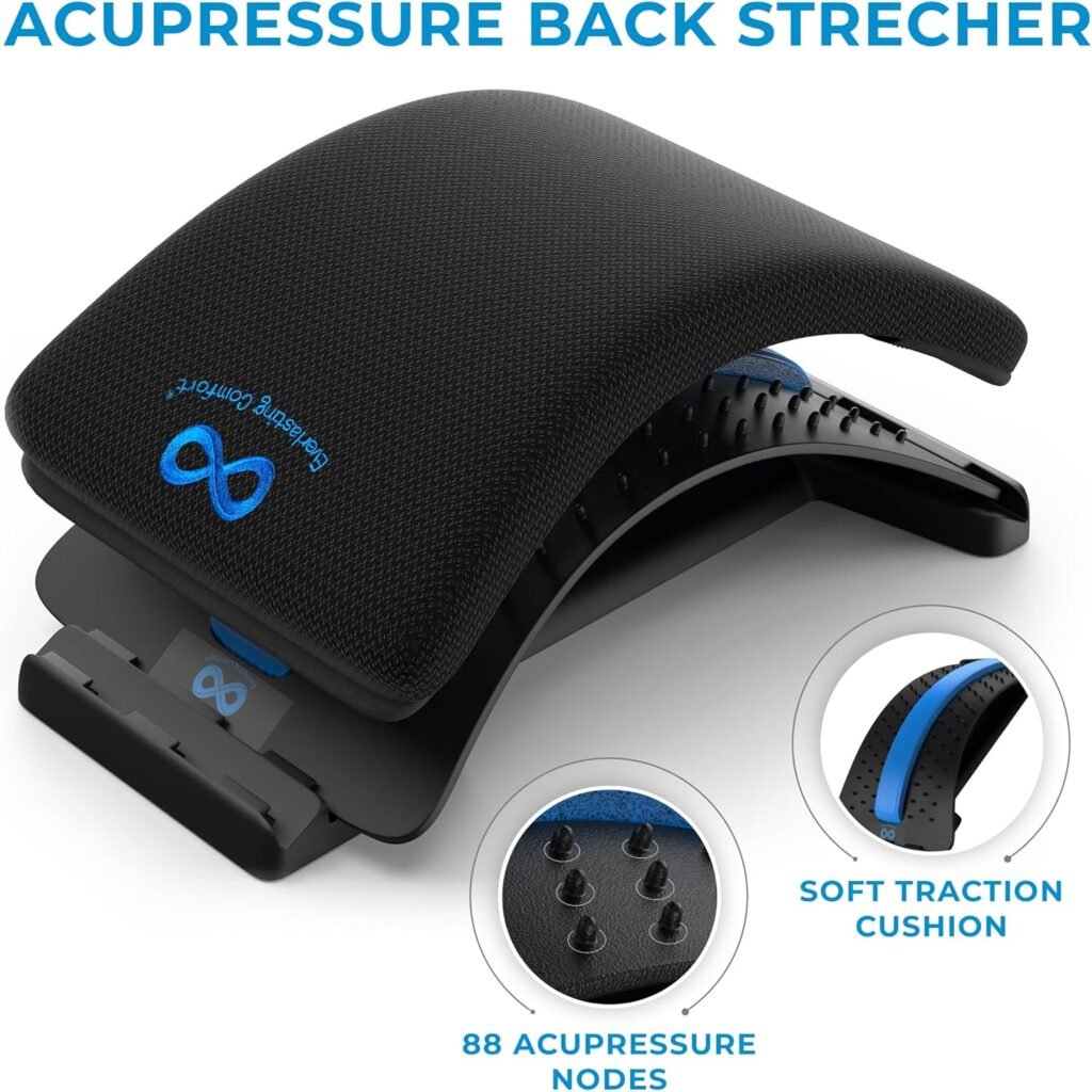 Everlasting Comfort Back Stretcher for Lower Back Pain Relief - Adjustable Spine Decompressor, Lumbar Support, Back Pain Relief Products, with 88 Acupressure Nodes and Memory Foam Pad - Back Cracker