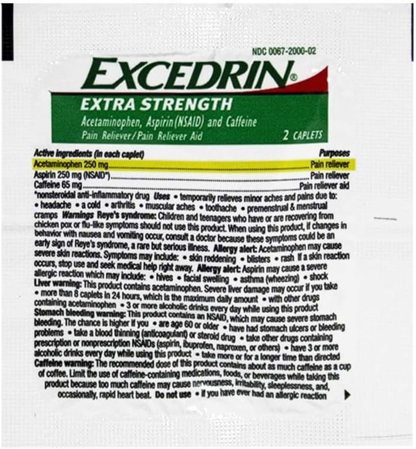 Excedrin Extra Strength Caplets 25 Packets of 2 (25/2s) Display Box